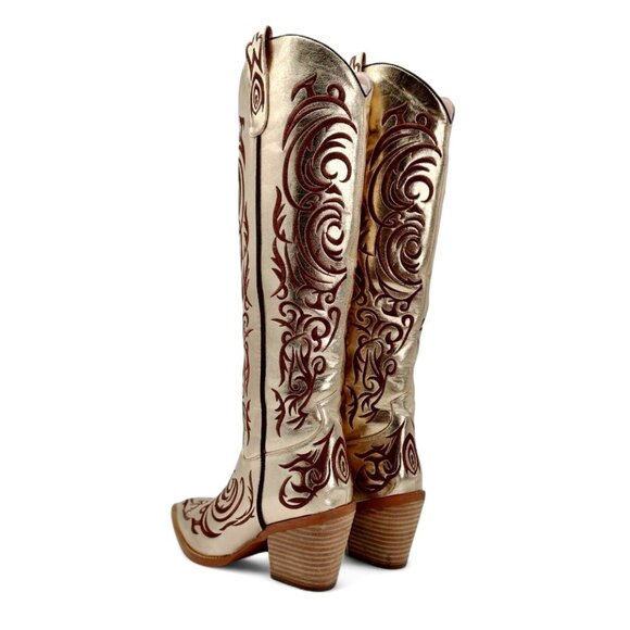 Texas Gold Women's Size 7 Gold Embroidered Knee High Block Heel Western Boots - Picture 14 of 16